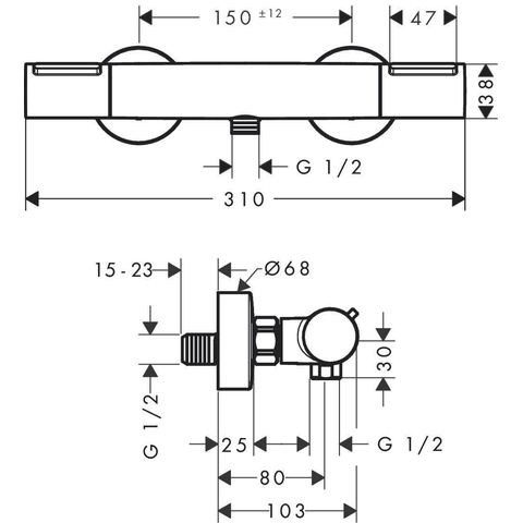Hansgrohe Ecostat element Douche - thermostaat - opbouw - chroom SW1186257