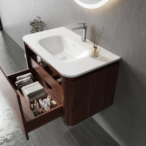 Royal Plaza Terra Ensemble meuble de salle de bains - 80x47x46cm - vasque en solid surface blanc mat - 1 vasque - 1 trou de robinet - 2 tiroirs - châtaignier (noyer) SW1447016