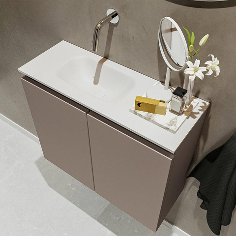 MONDIAZ TURE Toiletmeubel 60x23x50cm met 0 kraangaten 2 deuren smoke mat Wastafel Eden links Solid Surface Wit SW474955
