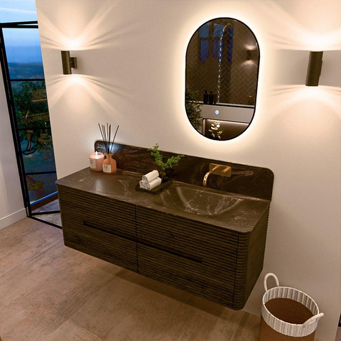 Mondiaz CIRO-DLUX Badkamermeubelset - 140x45x50cm - Solid surface wastafel Lava - 1 wasbak Rechts - zonder kraangaten - 4 lades - Shadow SW1532488