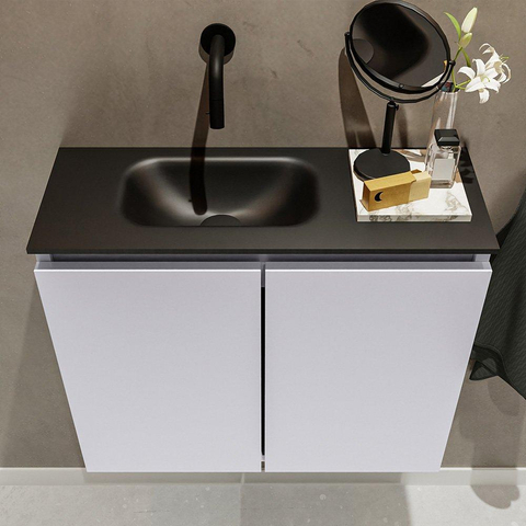 MONDIAZ TURE Toiletmeubel 60x23x50cm met 0 kraangaten 2 deuren cale mat Wastafel Eden links Solid Surface Zwart SW475442
