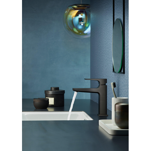 Hansgrohe Metropol 110 wastafelkraan - 18.4cm hoog - push open waste - voorsprong 13.5cm - geborsteld zwart chroom (antraciet) SW297566