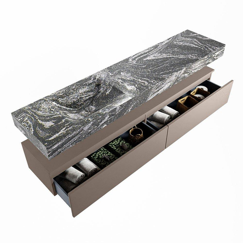 Mondiaz ALAN-DLUX Ensemble de meuble - 200cm - meuble Smoke mat - 2 tiroirs - Lavabo Cloud Lava suspendu - vasque Gauche - 1 trou de robinet SW808116