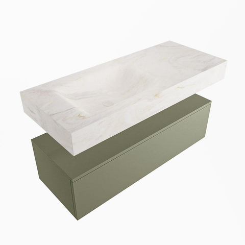 Mondiaz ALAN-DLUX Ensemble de meuble - 110cm - meuble Army mat - 1 tiroir - Lavabo Cloud Ostra suspendu - vasque Gauche - 1 trou de robinet SW807576