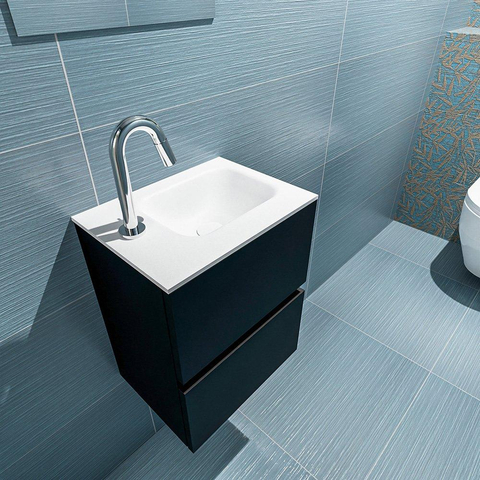 MONDIAZ ADA Toiletmeubel 40x30x50cm met 1 kraangaten 2 lades urban mat Wastafel Lex rechts Solid Surface Wit SW472521