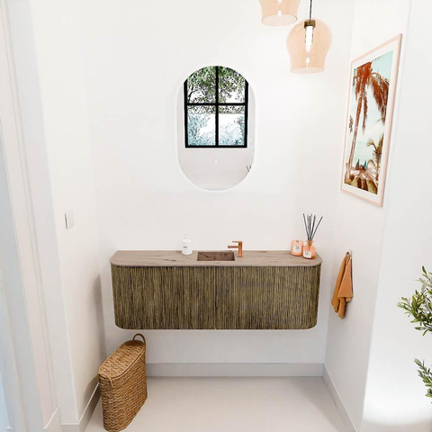Mondiaz JOYA-DLUX Meuble de salle de bains 123.2cm - arrondi gauche et droite couleur Dusk - Vasque FAYE position Milieu 1 trou de robinet couleur Arena SW1425796