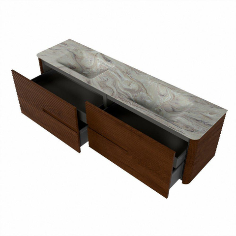 Mondiaz CIRO-DLUX Badkamermeubelset - 180x45x50cm - Solid surface wastafel Glace - 2 wasbak Dubbel - 2 kraangaten - 4 lades - Ruby SW1531701