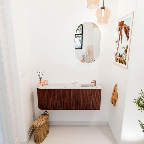 Mondiaz JOYA-DLUX 111.6cm toiletmeubel - ronding links kleur Ruby - Wastafel FAYE positie Rechts 1 kraangat kleur Nata. SW1425464