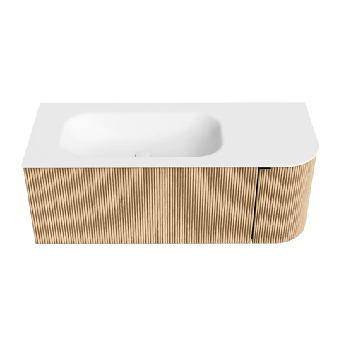 MONDIAZ KURVE meuble de salle de bains 115cm avec module 25 R couleur chêne avec 1 tiroir et 1 porte. Lavabo BIG SMALL gauche 1 trou de robinet Talc. SW1138173