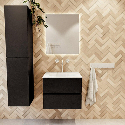 MONDIAZ VICA meuble sous lavabo 60cm Urban 2 tiroirs. Lavabo MOON centre 1 trou de robinet, couleur Talc. SW1381815