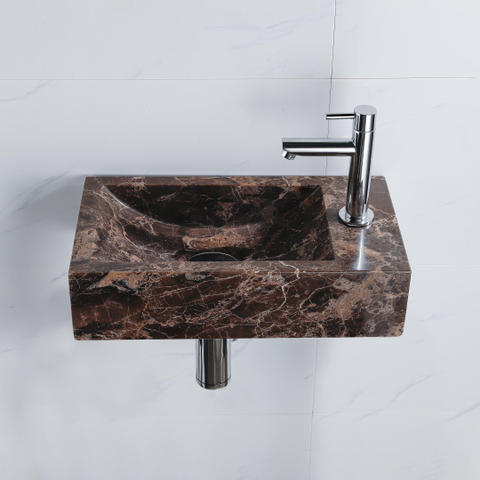 Saniclass Fuente fonteinset – rechthoekig – 40x22x10 cm – natuursteen antraciet – chromen kraan SW1445945