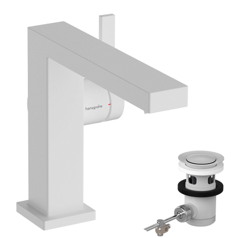 Hansgrohe Tecturis E 1 greeps wastafelkraan - 110 Fine - coolstart - met pop up-waste set - mat wit SW918794