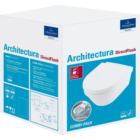 Villeroy & Boch Architectura combi-pack diepspoel directflush met zitting met softclose en quick release ceramic+ wit SW448414