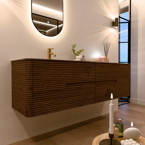 Mondiaz CIRO-DLUX Badkamermeubelset - 170x45x50cm - Solid surface wastafel Sombra - 1 wasbak Links - 1 kraangat - 4 lades - Dusk SW1533416