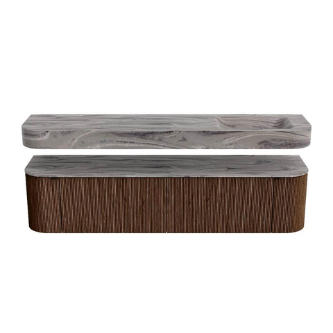 MONDIAZ THOR-DLUX 190cm meuble de salle de bains arrondi gauche + droite couleur Walnut avec 2 tiroirs et 2 portes. Vasque suspendue CLOUD Droite 1 trou de robinet couleur Sombra. SW1466715