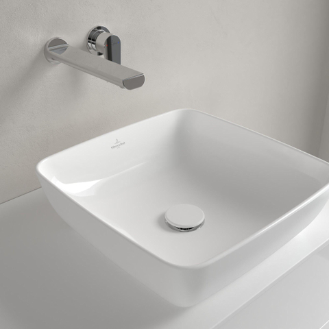 Villeroy & Boch Artis opzetwastafel vierkant - 41x41x12.5cm CeramicPlus - zonder kraangat - zonder overloop - Stone White (mat wit) SW209531