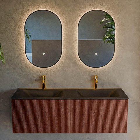Mondiaz KURVE Ensemble meuble de salle de bains - 130x46x40cm - 2 tiroirs - lavabo solid surface - double - 2 trous de robinet - Ruby SW1415369