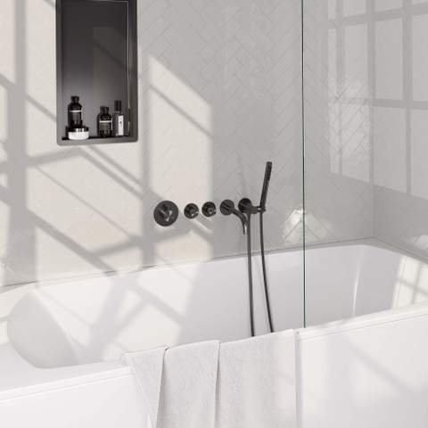 Robinet de baignoire encastré Brauer Gunmetal Edition - ensemble de douche - sortie de 20 cm - avec partie encastrable - 3 boutons lisses - douchette à main 1 fonction - PVD - gunmetal brossé SW715876