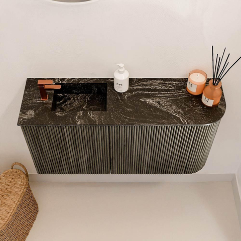Mondiaz JOYA-DLUX 81.6cm toiletmeubel - ronding rechts kleur Shadow - Wastafel FAYE positie Links 1 kraangat kleur Lava. SW1422856