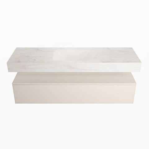 Mondiaz ALAN-DLUX Ensemble de meuble - 150cm - meuble Linen mat - 1 tiroir - Lavabo Cloud Ostra suspendu - vasque Centre - 1 trou de robinet SW807122