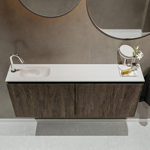 MONDIAZ TURE Toiletmeubel 120x23x50cm met 1 kraangaten 2 deuren dark brown mat Wastafel Eden links Solid Surface Wit SW475173