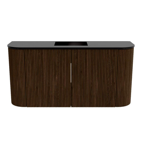 Mondiaz JOYA Meuble de salle de bains 83,2cm - arrondis gauche et droite couleur Walnut - Vasque FAYE position Milieu 1 trou de robinet couleur Urban SW1421364