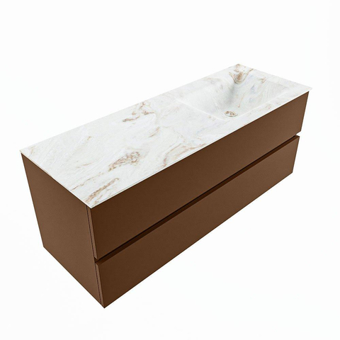 MONDIAZ VICA-DLUX Ensemble meuble de salle de bains - 130cm - sous-meuble rust- 2 tiroirs - lavabo encastré cloud à droite - 1 trou de robinet - version haute 60cm - frape SW1089088