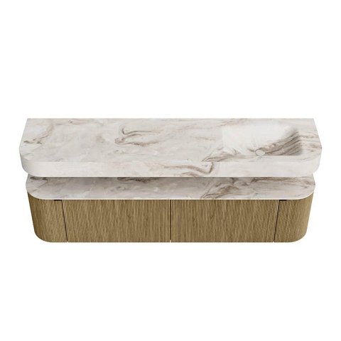 MONDIAZ THOR-DLUX 190cm meuble de salle de bains arrondi gauche + droite couleur Dusk avec 2 tiroirs et 2 portes. Vasque suspendue CLOUD Droite 1 trou de robinet couleur Frappe. SW1466452