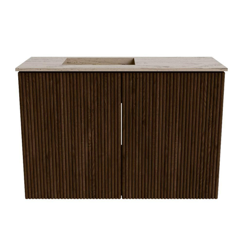 Mondiaz JOYA-DLUX 60cm toiletmeubel - kleur Walnut - Wastafel FAYE positie Links Zonder kraangat kleur Arena. SW1424329