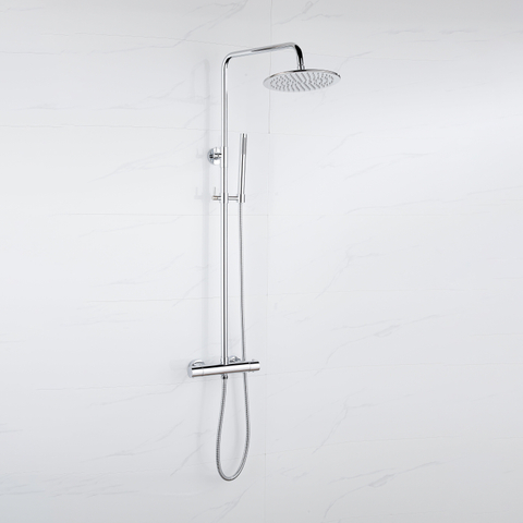 Fortifura Calvi Regendoucheset - thermostatisch - 30cm - hoofddouche - metalen slang - staaf handdouche - hoogglans chroom SW1204424