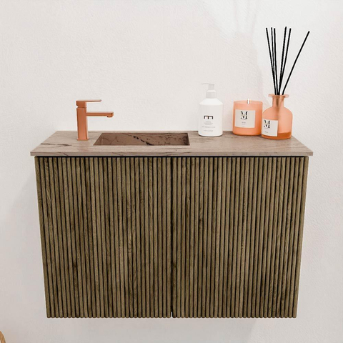 Mondiaz JOYA-DLUX 60cm toiletmeubel - kleur Dusk - Wastafel FAYE positie Links 1 kraangat kleur Arena. SW1425729