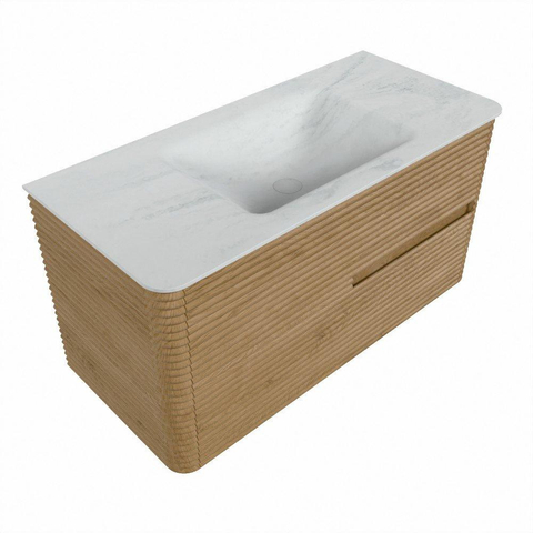 Mondiaz CIRO-DLUX Ensemble de meubles de salle de bains - 100x45x50cm - Plan vasque solid surface Opalo - 1 vasque au milieu - sans trous de robinetterie - 2 tiroirs - Chêne SW1531010