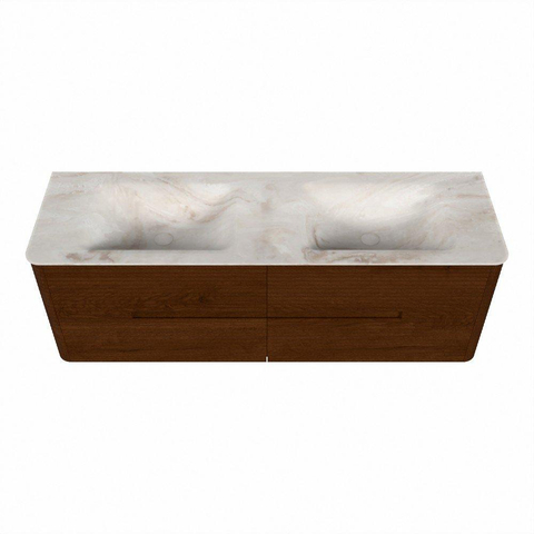 Mondiaz CIRO-DLUX Badkamermeubelset - 150x45x50cm - Solid surface wastafel Frappe - 2 wasbak Dubbel - zonder kraangaten - 4 lades - Ruby SW1531544