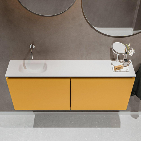 MONDIAZ TURE Toiletmeubel 120x23x50cm met 0 kraangaten 2 deuren ocher mat Wastafel Eden links Solid Surface Wit SW475076