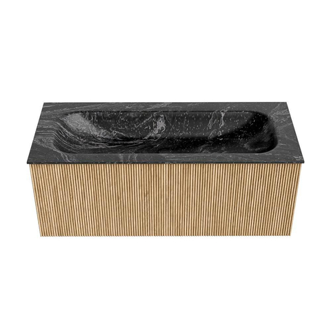 MONDIAZ KURVE-DLUX meuble de salle de bains 110 cm couleur Oak avec 1 tiroir. Lavabo BIG MEDIUM central 1 trou de robinet couleur Lava. SW1137300