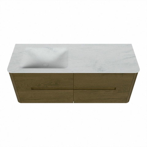 Mondiaz CIRO-DLUX Badkamermeubelset - 130x45x50cm - Solid surface wastafel Opalo - 1 wasbak Links - zonder kraangaten - 4 lades - Dusk SW1532956