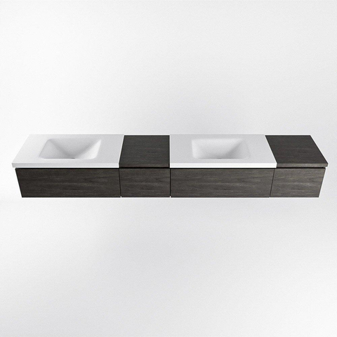 MONDIAZ BUKLA 240cm ensemble de meuble avec module 40 gauche couleur Marron Foncé avec 4 tiroirs. Lavabo CLOUD double 0 trou de robinet couleur Talc. SW1382359