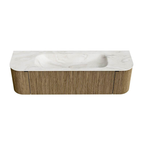 Mondiaz KURVE-DLUX Badkamermeubelset - 160x46x40cm - 1 lade - 2 deuren - wastafel solid surface - midden - 1 kraangat - Dusk SW1415162