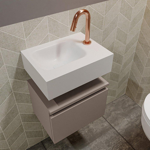 MONDIAZ ANDOR Toiletmeubel 40x30x30cm met 1 kraangaten 1 lades smoke mat Wastafel Lex links Solid Surface Wit SW474012