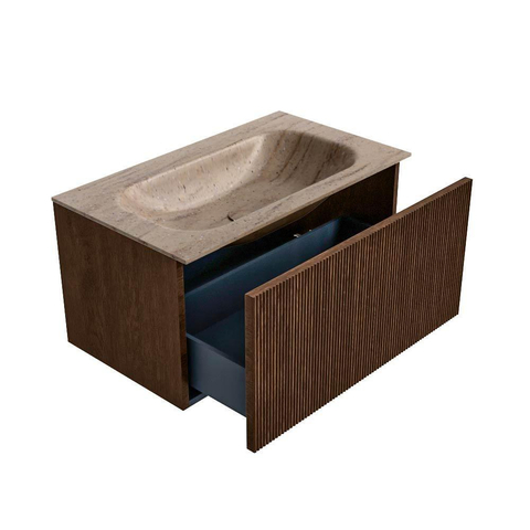 MONDIAZ KURVE-DLUX Meuble de salle de bains 80 cm couleur Walnut avec 1 tiroir et 0 portes. Lavabo BIG SMALL Central sans trou de robinet Saba. SW1434046