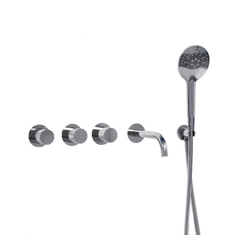 Fortifura Nebbio Badcombinatie-set - thermostaatkraan - wandaansluitbocht - met handdouchehouder - metalen doucheslang - ronde handdouche - uitloop - hoogglans chroom SW1237988