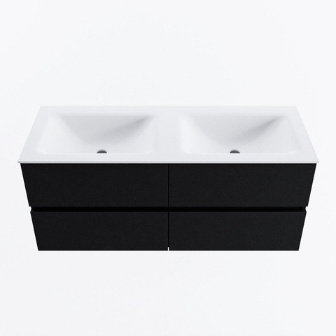 MONDIAZ VICA meuble sous lavabo 120cm Urban 4 tiroirs. Lavabo CLOUD double sans trou de robinet, couleur Talc. SW1381916