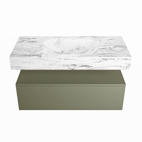 Mondiaz ALAN-DLUX Ensemble de meuble - 100cm - meuble Army mat - 1 tiroir - Lavabo Cloud Glace suspendu - vasque Centre - 0 trous de robinet SW806144
