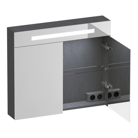 BRAUER Promise Deluxe armoire de toilette - 80x70x15cm - avec éclairage - 2 portes miroir double face - Gris Bois SW1203676
