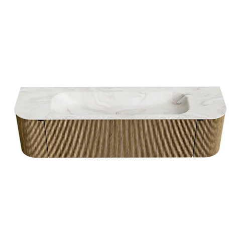 Mondiaz KURVE-DLUX Badkamermeubelset - 170x46x40cm - 1 lade - 2 deuren - wastafel solid surface - midden - 2 kraangaten - Dusk SW1415175