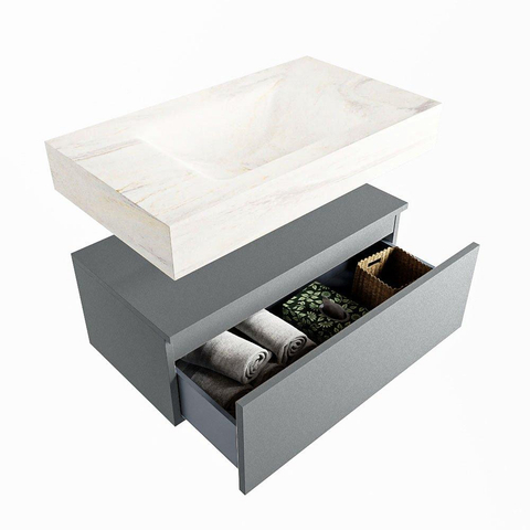 MONDIAZ ALAN - DLUX Badkamermeubelset - 80cm - onderkast - Plata - 1 lade - vrijhangende wastafel - wasbak midden - 0 kraangaten - Ostra SW807756