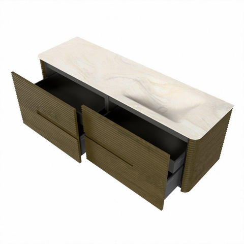 Mondiaz CIRO-DLUX Ensemble de meubles de salle de bains - 150x45x50cm - Vasque en solid surface Ostra - 1 bassin à droite - 1 trou de robinet - 4 tiroirs - Dusk SW1533088