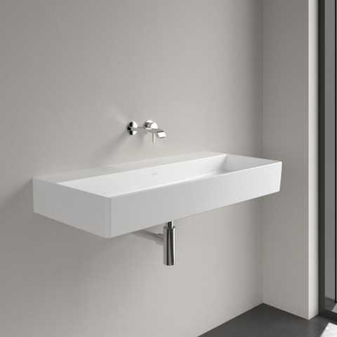 Villeroy & Boch memento 2.0 wastafel - voor handdoekhouders - 100x47cm - zonder overloop - zonder kraangat CeramicPlus - Stone White (mat wit) SW336047