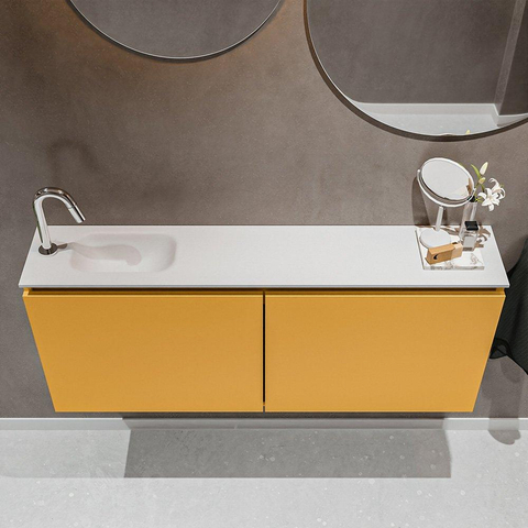 MONDIAZ TURE Toiletmeubel 120x23x50cm met 1 kraangaten 2 deuren ocher mat Wastafel Eden links Solid Surface Wit SW475074