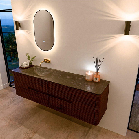 Mondiaz CIRO-DLUX Meuble de salle de bains - 170x45x50cm - vasque solid surface Lava - 1 lavabo à gauche - sans trous de robinet - 4 tiroirs - Ruby SW1531612